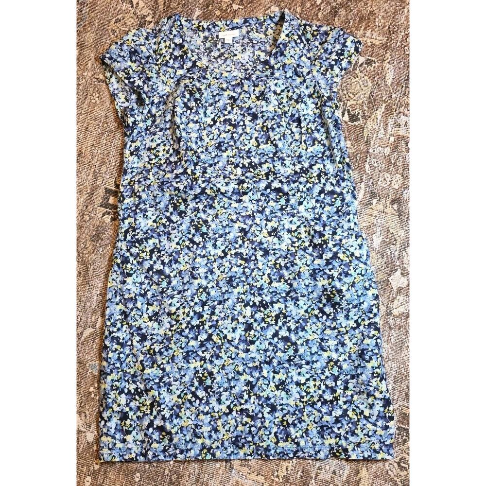 J. Jill Women’s S 100% Linen Blue Floral Shift Dress with Pockets Beach Coastal - Picture 6 of 9
